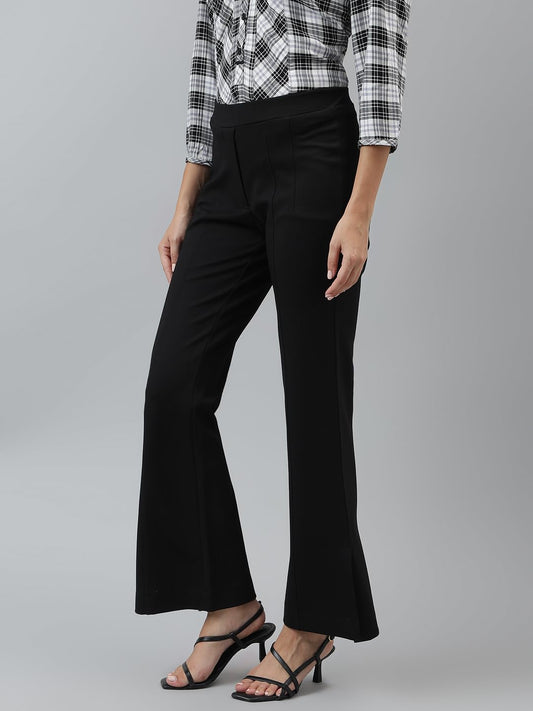 Latin Quarters Women Black Solid High Rise Casual Flared Trouser_M