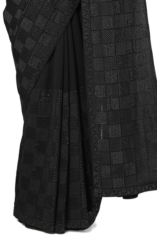 Soch Womens Black Sequin Embellished Georgette Saree With Sequin