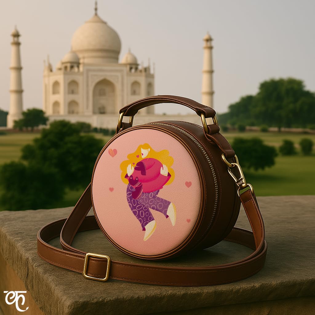 Kalankit Round Sling For Women | Girls Crossbody Bags | Side Bags With Adjustable Strap | Travel Box Sling Bags | Hugs and Kisses
