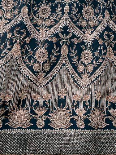 SAPTRANGI Women's Embroidered Ready to Wear Lehenga & Blouse with Dupatta (Navy Blue & Beige, XL)