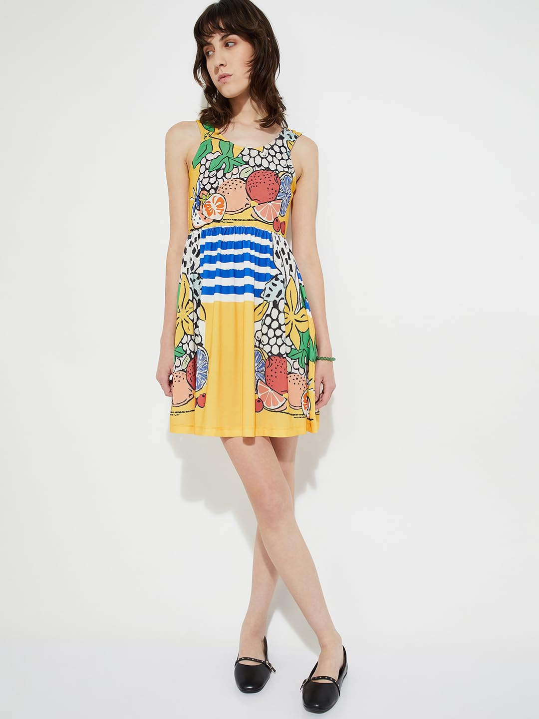 Max URB_N Women Printed Fit & Flare Dress (Yellow_L)