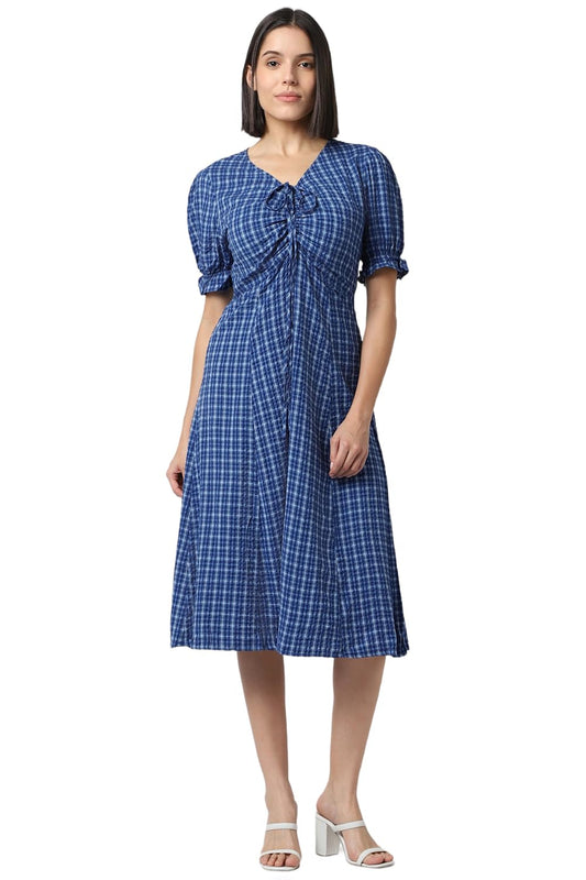 Van Heusen Women's Polycotton Modern Calf Length Dress (VWDRURGF517427_Blue