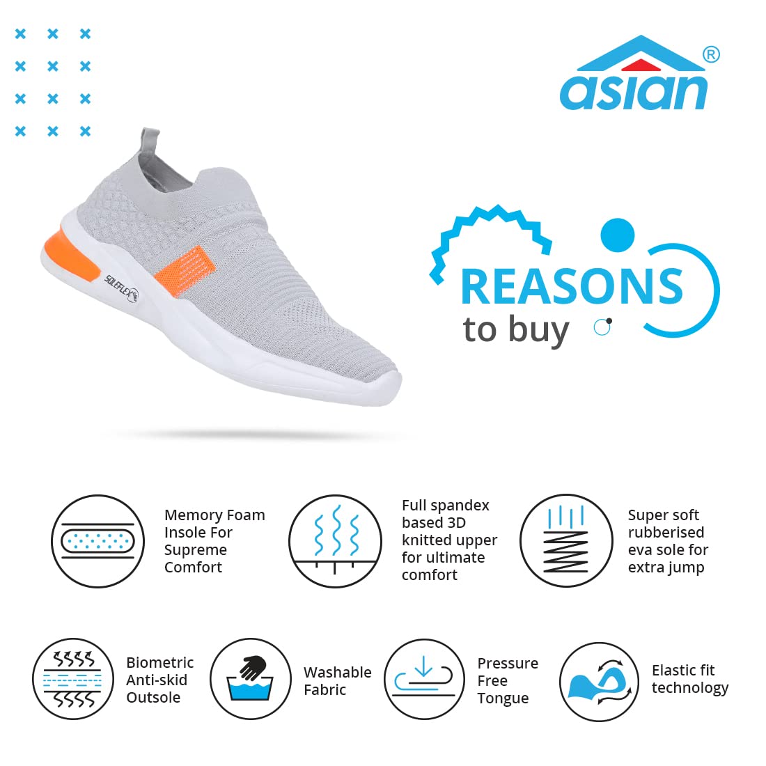 ASIAN Men's Hattrick-27 Lace up Lightweight Sports Shoes - Orange,UK 9