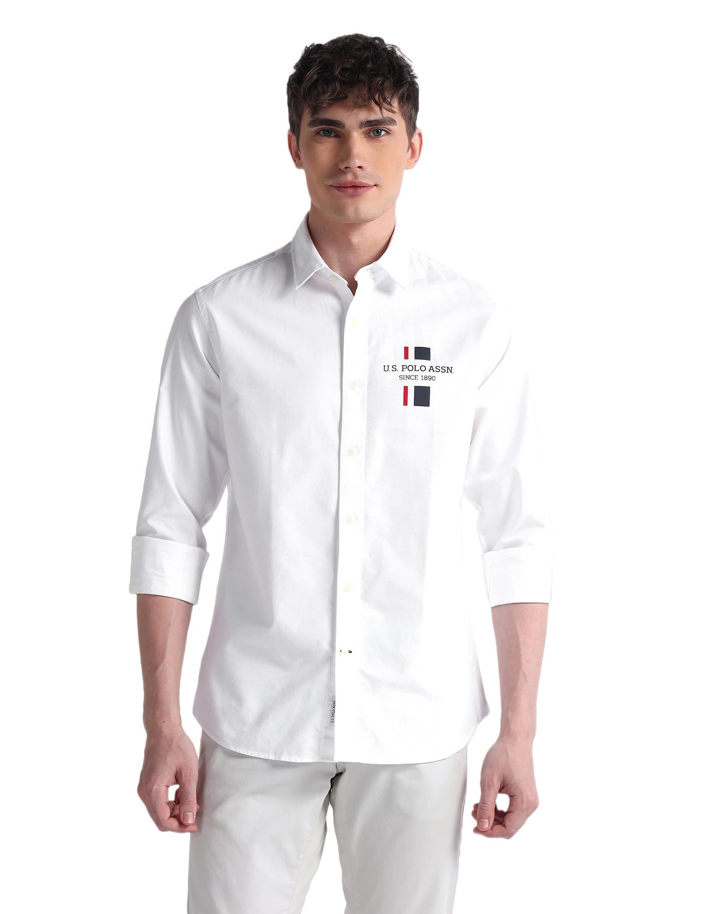 U.S. POLO ASSN. Men's Solid Regular Fit Shirt (USSHTFX0515_White