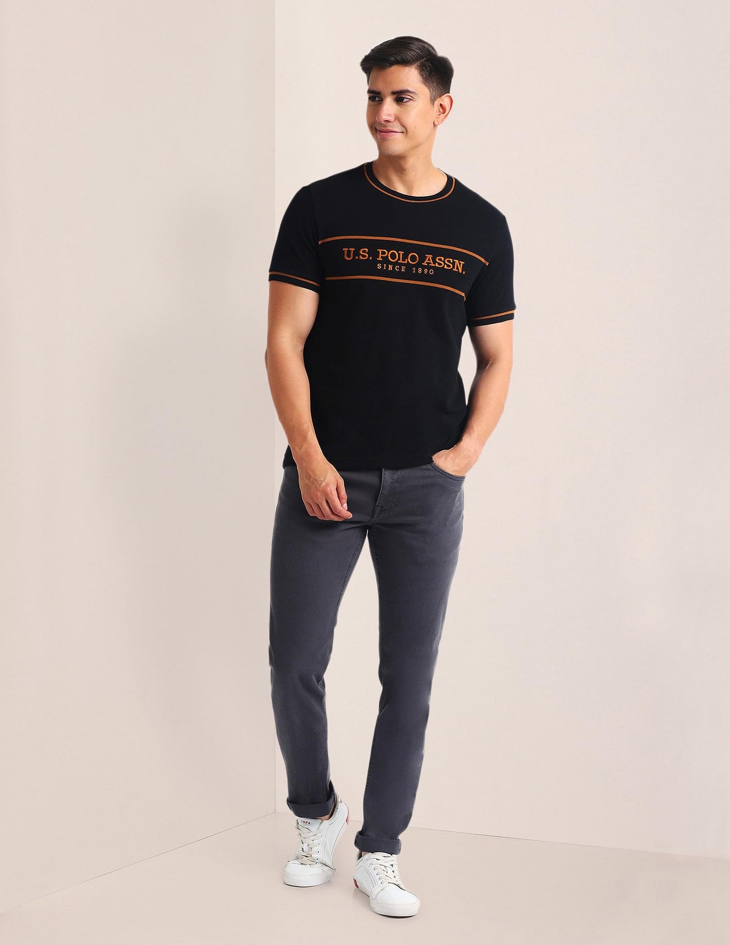 U.S. POLO ASSN. Brand Embroidered Cotton T-Shirt Black