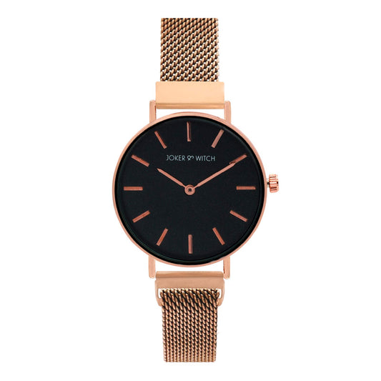 Joker & Witch Natalie Black Dial 14mm Rose Gold Stainless Steel Watch for Women