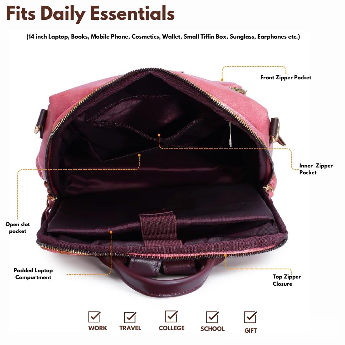 VISMIINTREND Leather Backpacks Bags for Women/Girls Stylish | Shoulder Bag | Sling | Ladies Purse | Office | Travel | College | Daily | Convertible | 14" Laptop | Birthday | Rakhi Gifts for Sisters