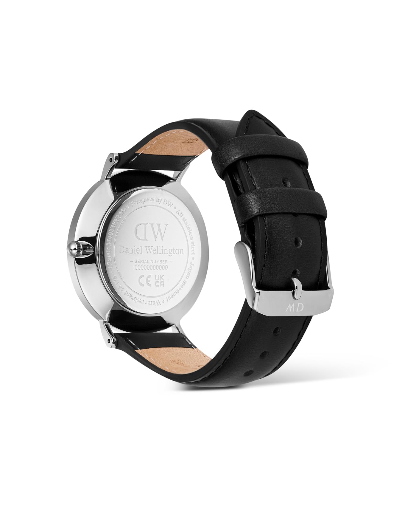 Daniel Wellington Classic Extension Analogue Watch for Man with Silver Round Dial & Black Leather Strap Band Water Resistant Men's Wrist Watches - DW00100832K