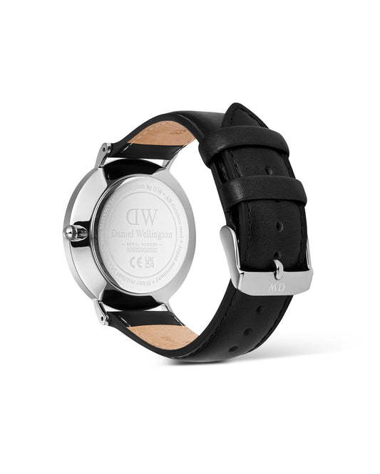 Daniel Wellington Classic Extension Analogue Watch for Man with Silver Round Dial & Black Leather Strap Band Water Resistant Men's Wrist Watches - DW00100832K