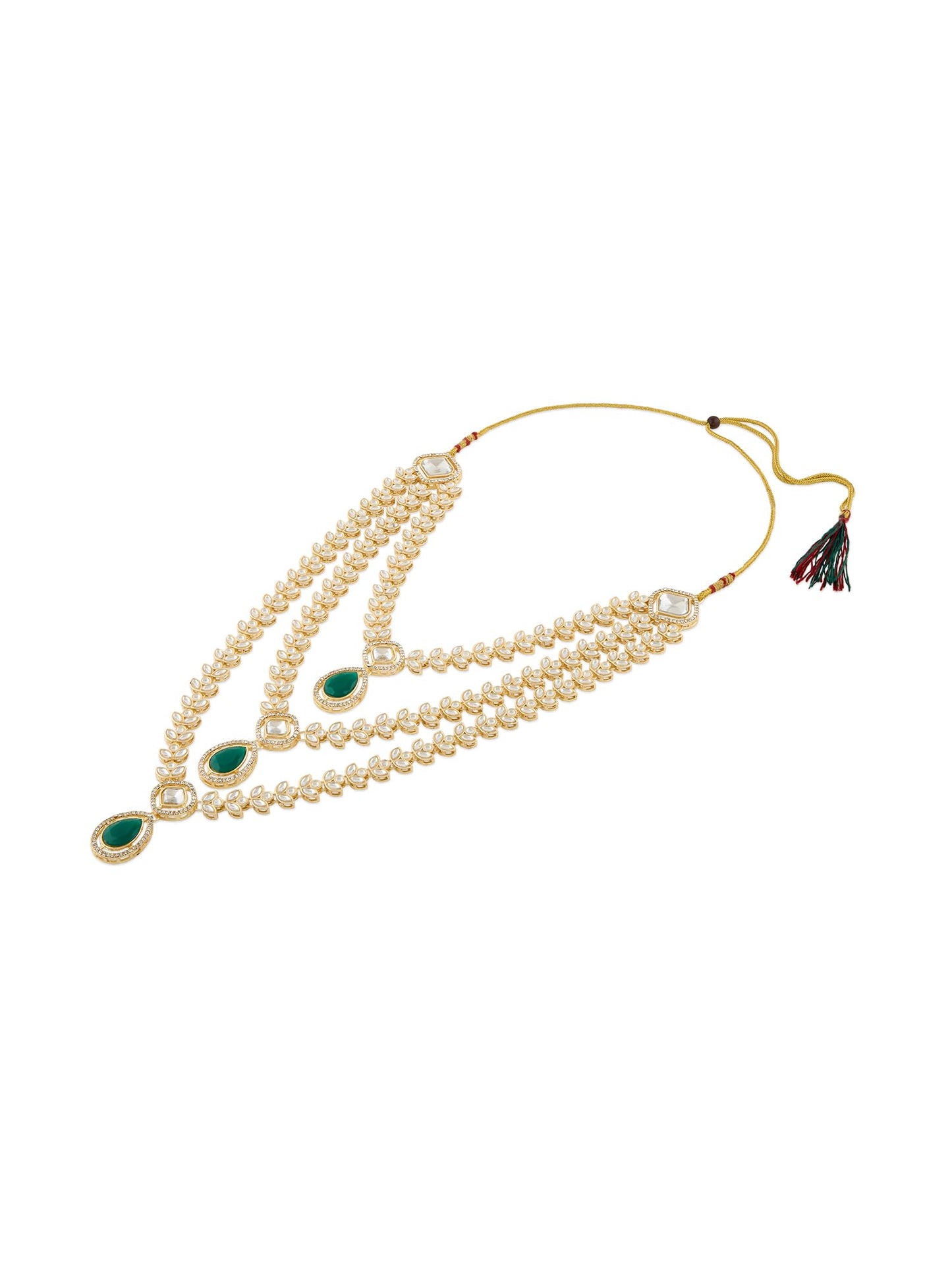 ZAVERI PEARLS Green Dazzling Stones Austrian Diamonds Embellished Layered Necklace & Earring Set For Women-ZPFK18891