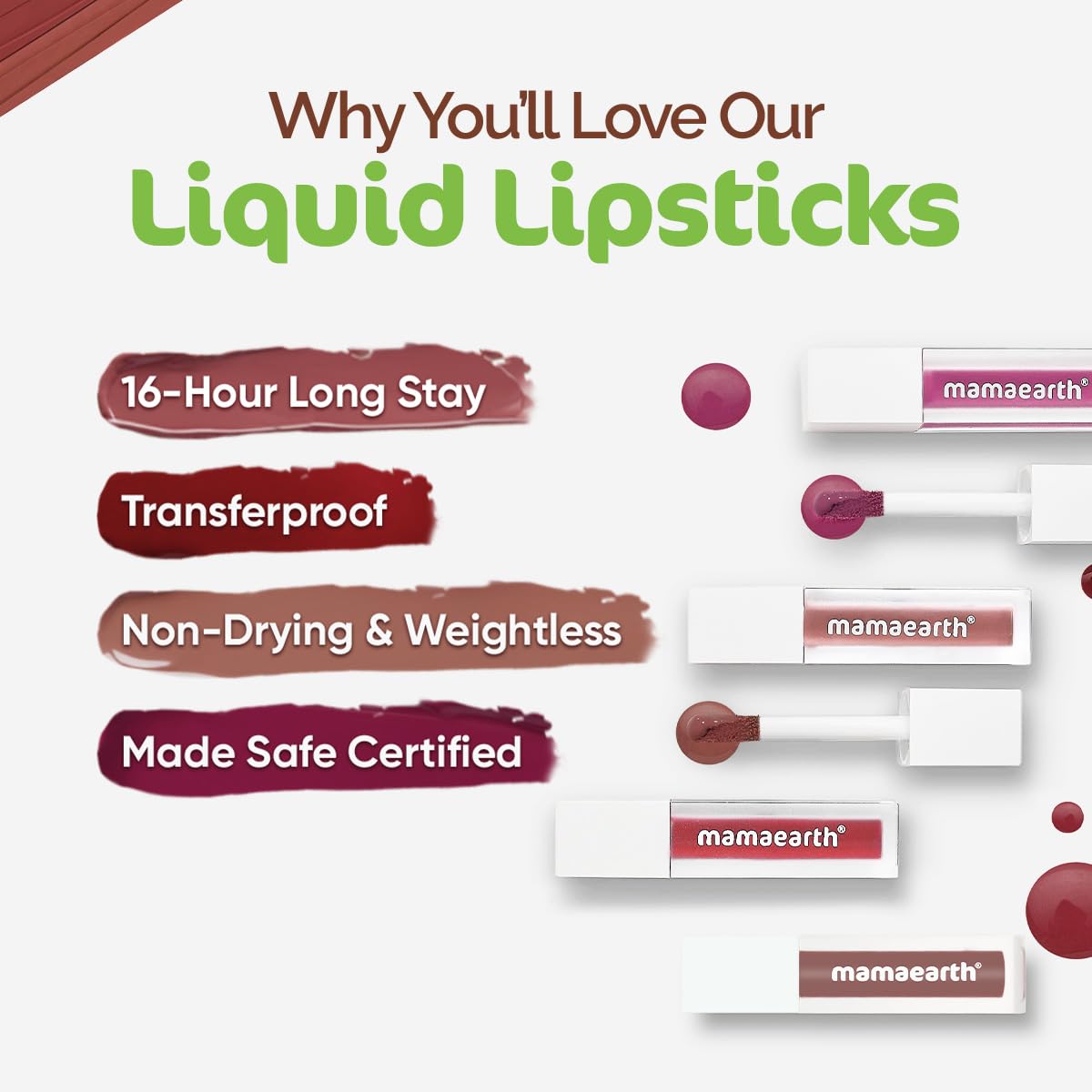 Mamaearth Feather Light Liquid Matte Mini Lipstick with Coconut & Vitamin E for 16-Hour Long Stay (Weightless & Non-Drying) - 1.2 ml (Red Velvet)