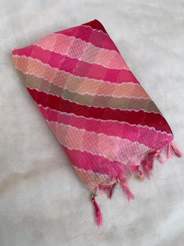 AKSHADEEP Women's Laheriya Print Pink Kota Doria Dupatta (Kota-Pink-laheriya)