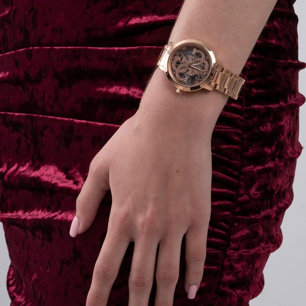 GUESS Analog Unisex Adult Watch (Gold Dial Rose Gold Colored Strap) Stainless Steel