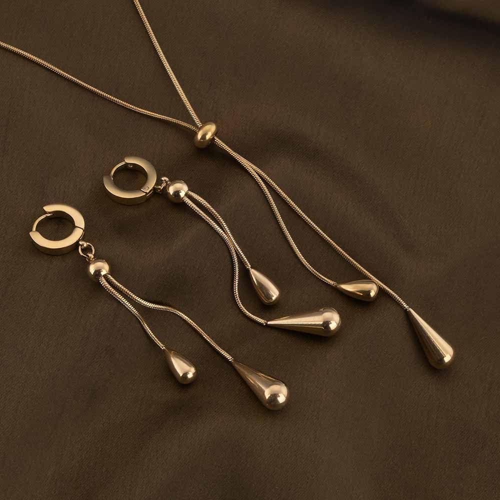 PALMONAS Dangling Teardrop Necklace & Earring Jewellery Set For Women | Gift For Women & Girls