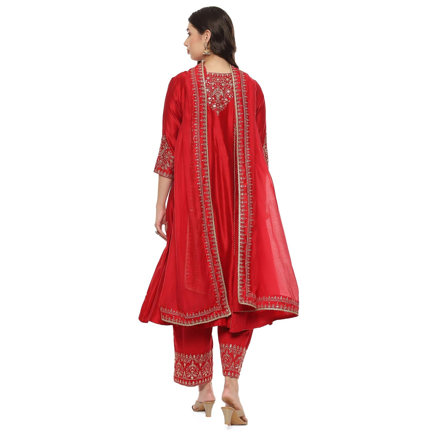 BIBA Women EMBROIDRED Kalidar SALWAR KURTA DUPATTA(SKDKINARI8926_RED_36)