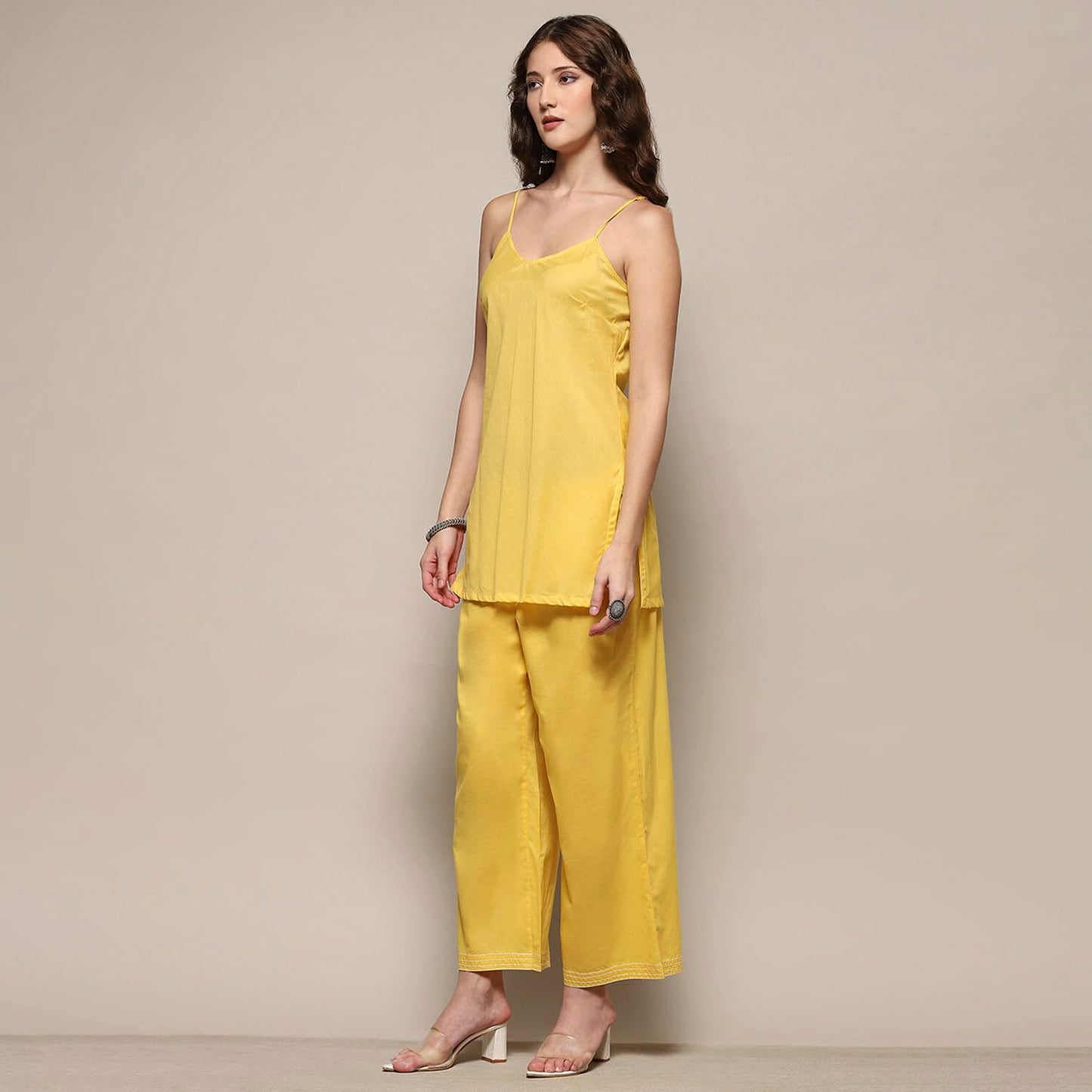 BIBA Women Cotton Asymmetric Embroidered Suit Set