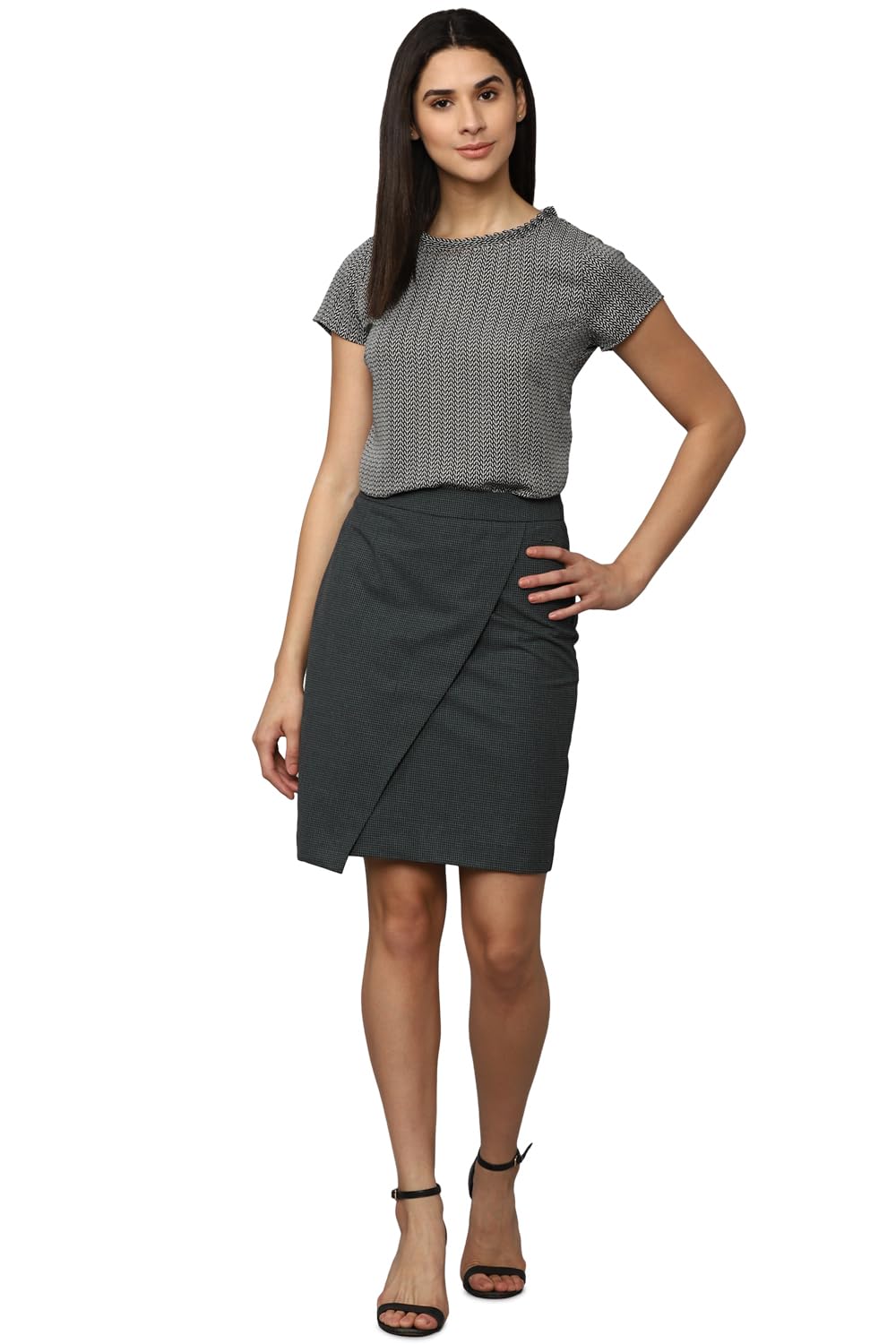 Allen Solly Polyester Blend Western Skirt Grey