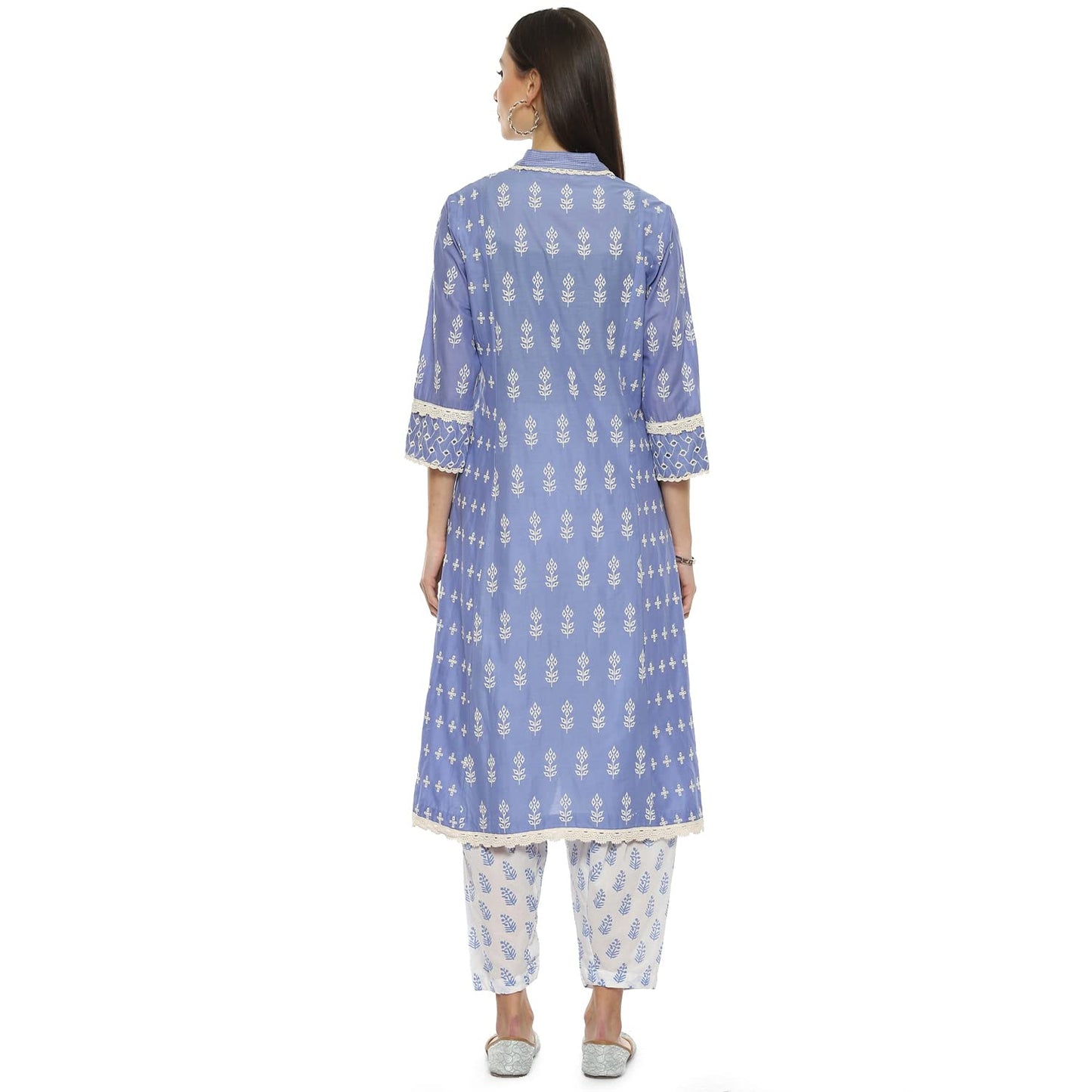 BIBA Women's Lilac Cotton Straight Embroidred Kurta