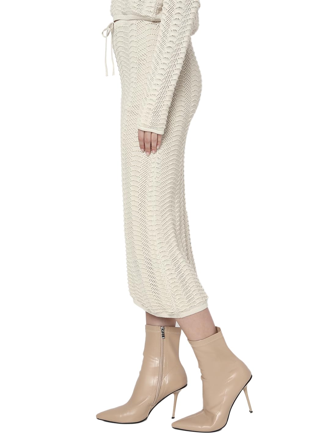 VERO MODA Women's Straight Fit High-Rise Beige Skirt