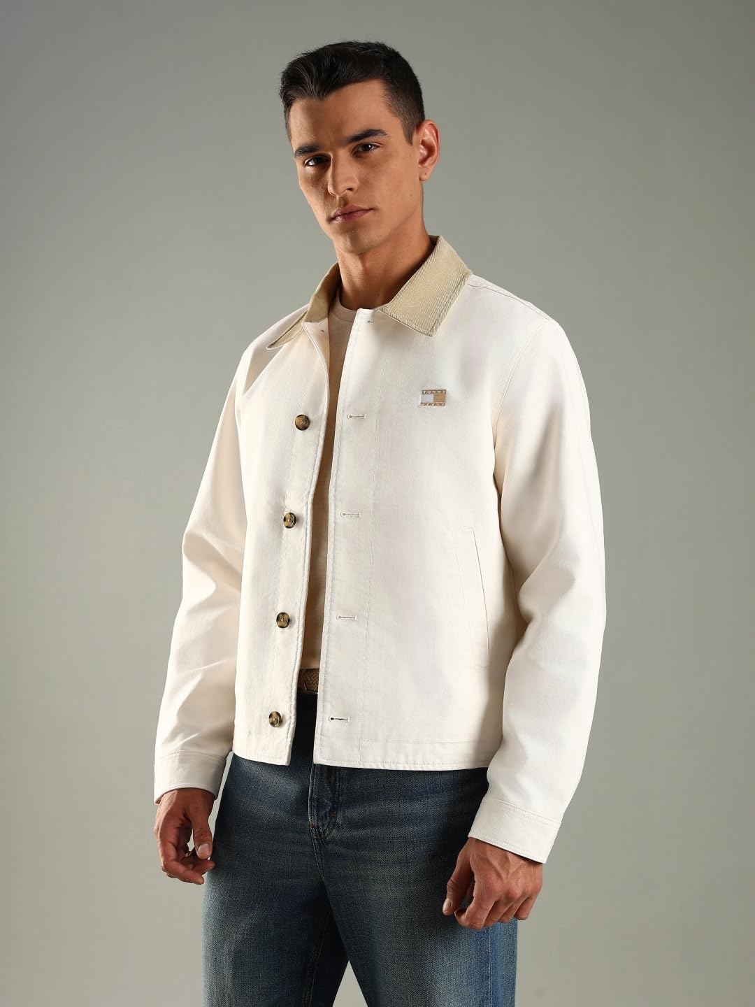 Solid Relaxed Fit Cotton Jacket