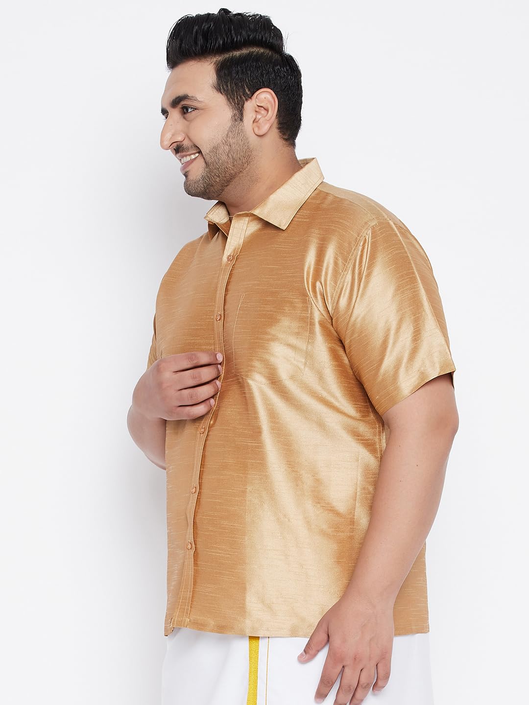 Vastramay Plus Men's Rose Gold Silk Blend Ethnic Shirt_VPLUSMSH001RG_50