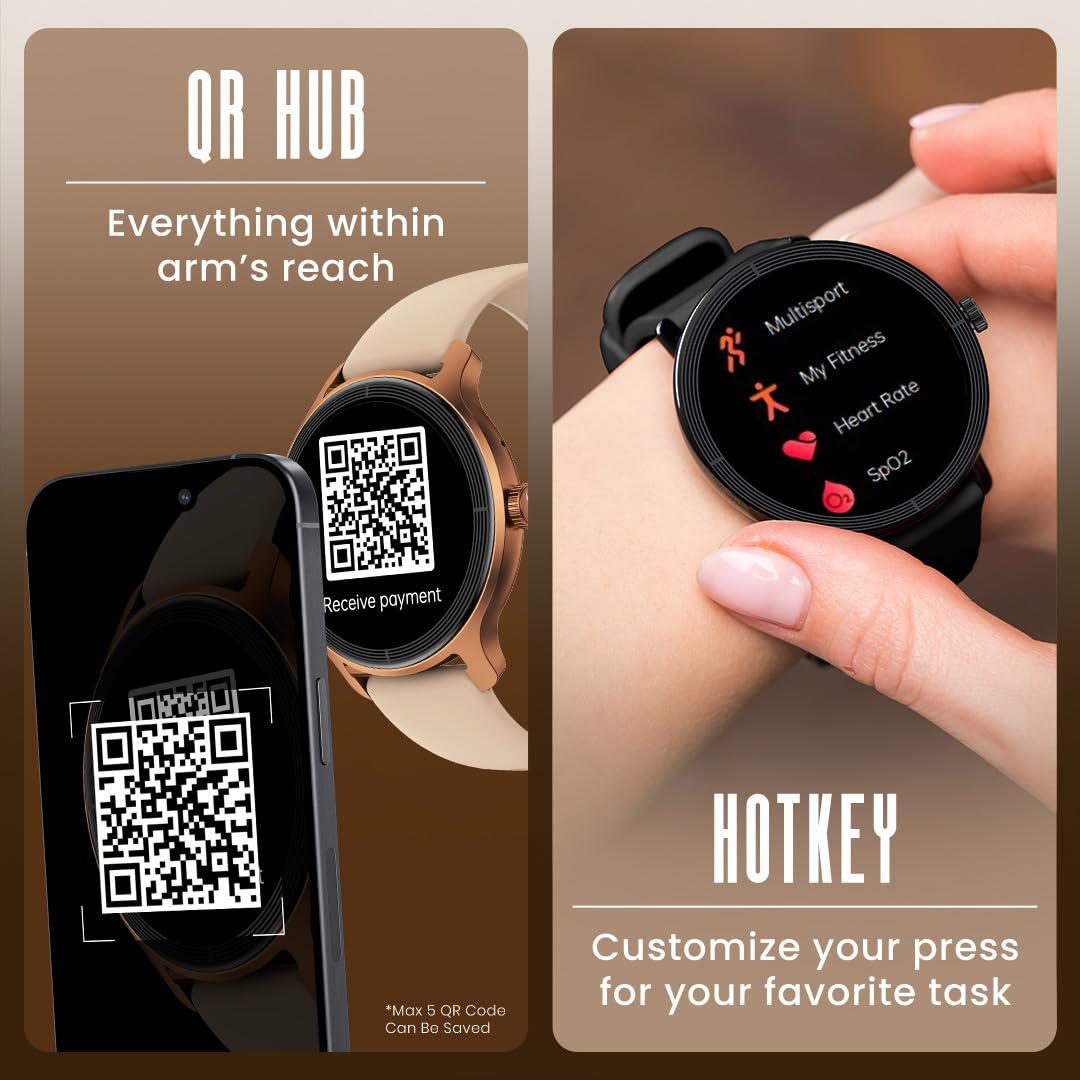 Fastrack Sleek 1.32" AMOLED 42mm Round Display Smart Watch with Silicone Strap, QR Hub, BT Calling, SPO2, Hotkey, Functional Crown, IP68 Water Resistant Upto, 5 Days Battery Life - Onyx Black