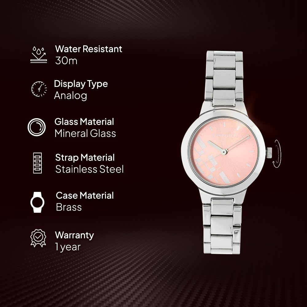 Fastrack Quartz Analog Pink Dial Stainless Steel Strap Watch for Girls-NS6150SM04