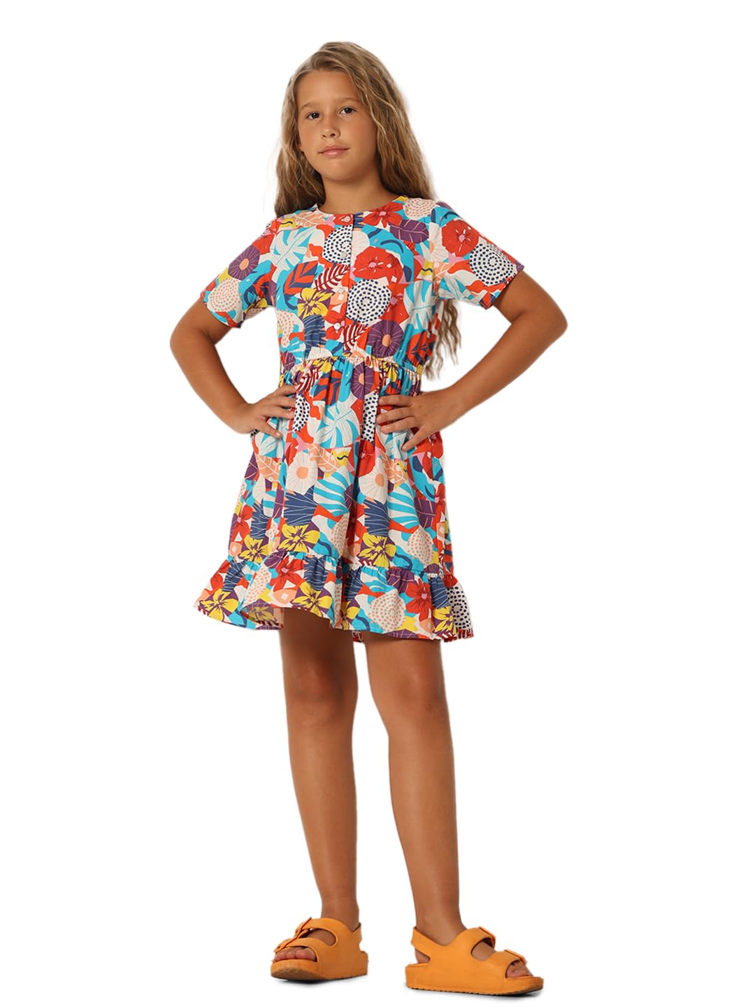 VERO MODA Girls Floral Print Above Knee Length Multicolor Fit & Flare Dress