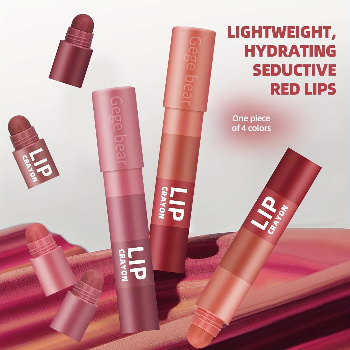 GEGE BEAR L'Amour 4-in-1 Velvet Matte Lipstick Crayon – Compact Design, Vibrant Shades, Long-Lasting & Smooth Application (SET 01, PACK OF 1)