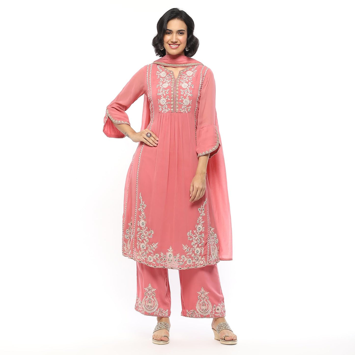 BIBA Women's Cotton Blend Kurta Set (SKDHO10283AW24PNK_Pink