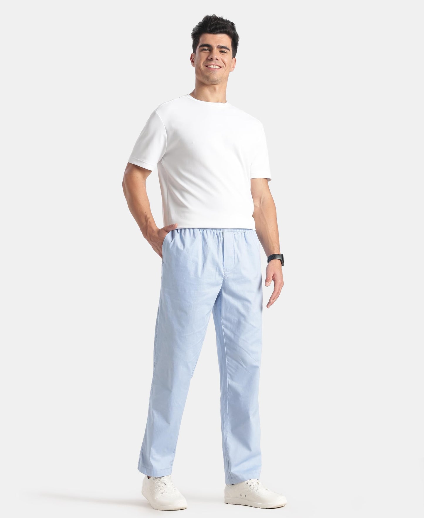 Jockey RM09 Men's Super Combed Cotton Relaxed Fit Pyjama with Side Pockets (Prints & Color May Vary)_Light Blue Chambray_XL