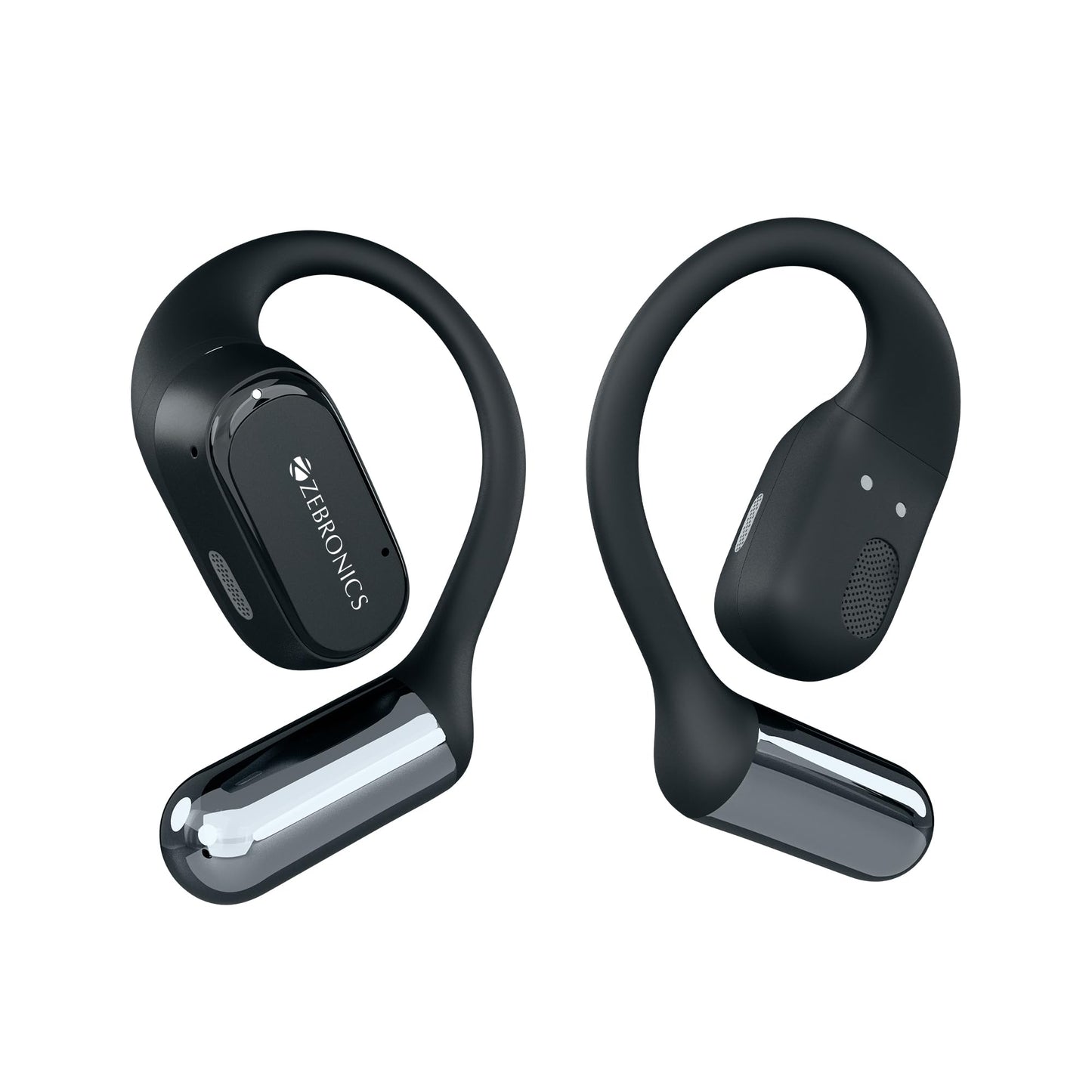 ZEBRONICS PODS O, Wireless Open-Ear Earbuds, OWS, 40 Hrs Backup, Neodymium Drivers, Ultra Comfort Fit, Quad MIC ENC, Rapid Charging, Bluetooth, Dual Pairing, Flash Connect, Low Latency Gaming (Black)