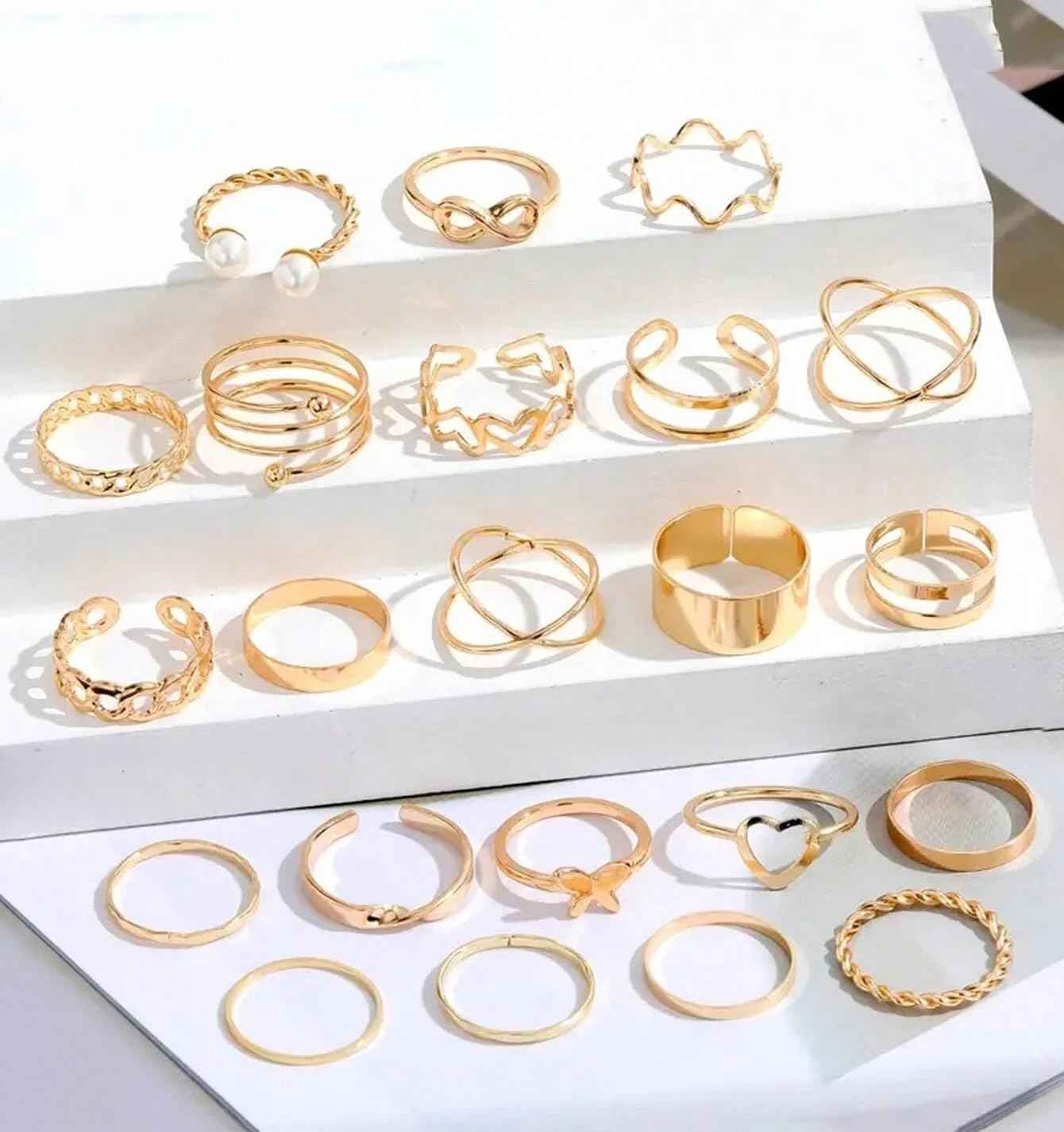 YouBella Fashion Jewellery Celebrity Inspired Combo of Latest Stylish Stackable Kunckle Rings Set for Women and Girls (Gold)