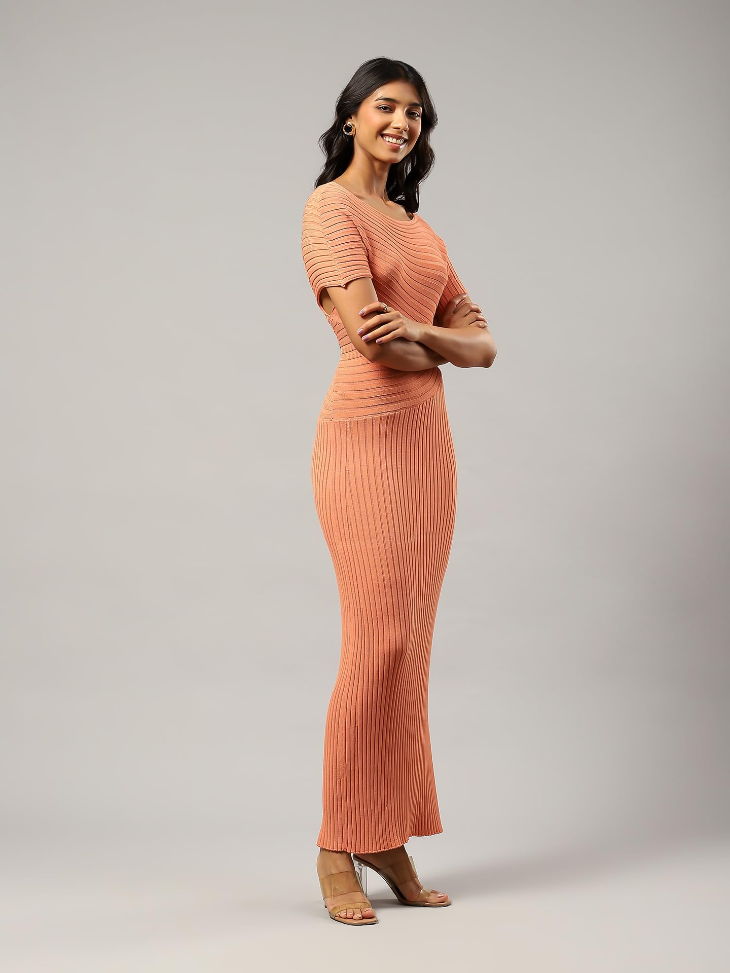 Label RITU KUMAR Brown Knitted Solid Dress