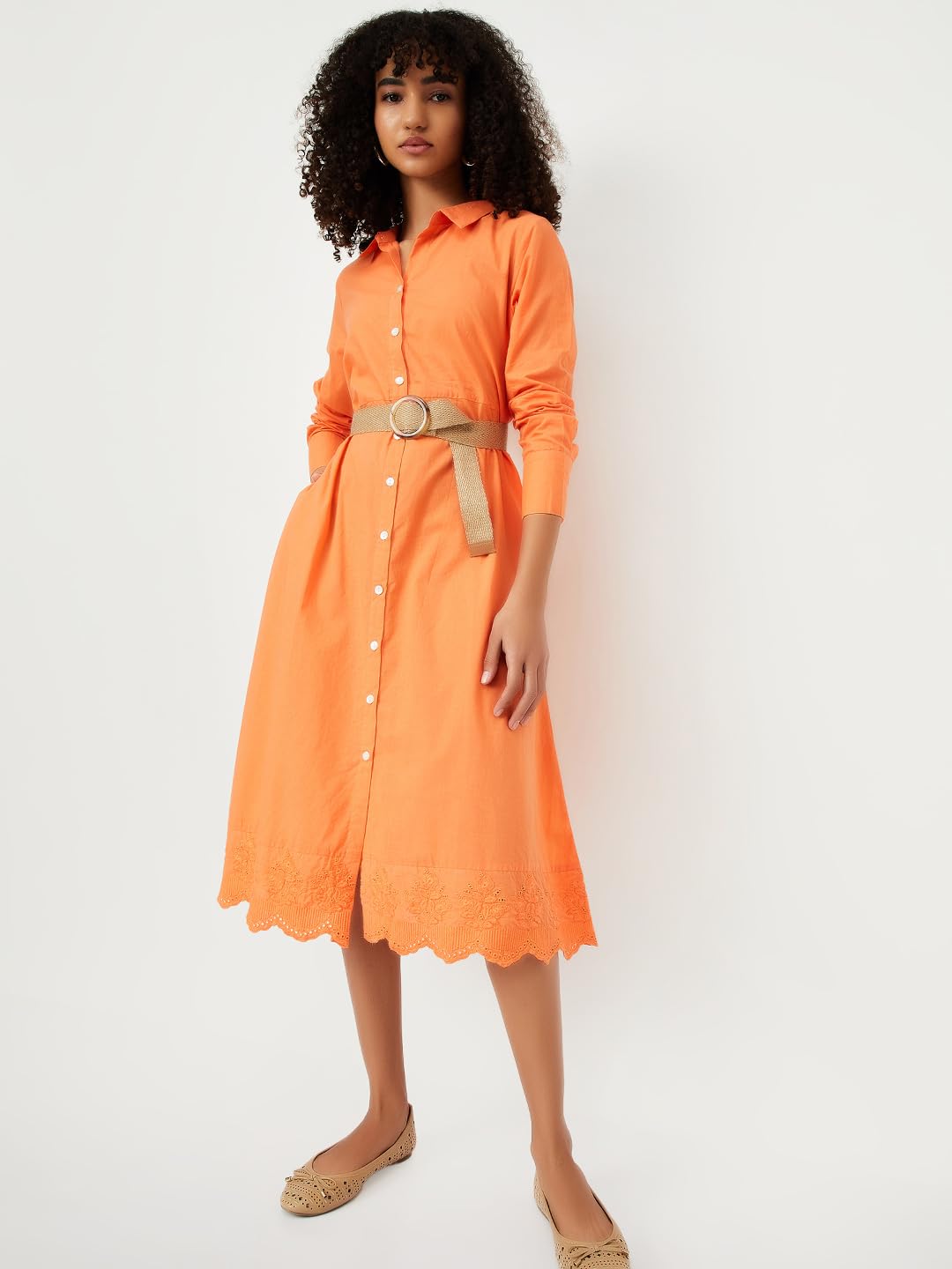 Max Women's Cotton A-Line Midi Dress (WB55001_Orange