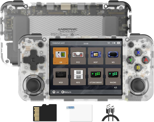 New World Anberni-c RG35XX H Retro Handheld Game Console 3.5 in IPS Screen Built-in 3300mAH Battery 64G TF Card Classic Games (White)