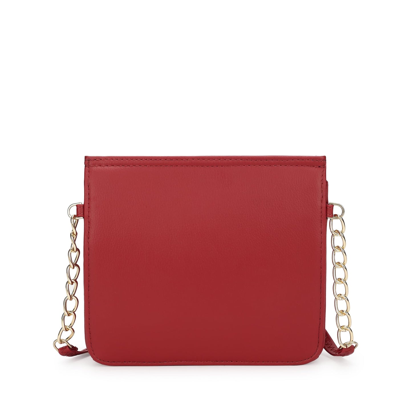 Fastrack Womens Chain Detail Sling Bag In Faux Leather With Flap & Button Lock-Stylish Crossbody With Metal Accents On Strap-Trendy Small Bag,Red
