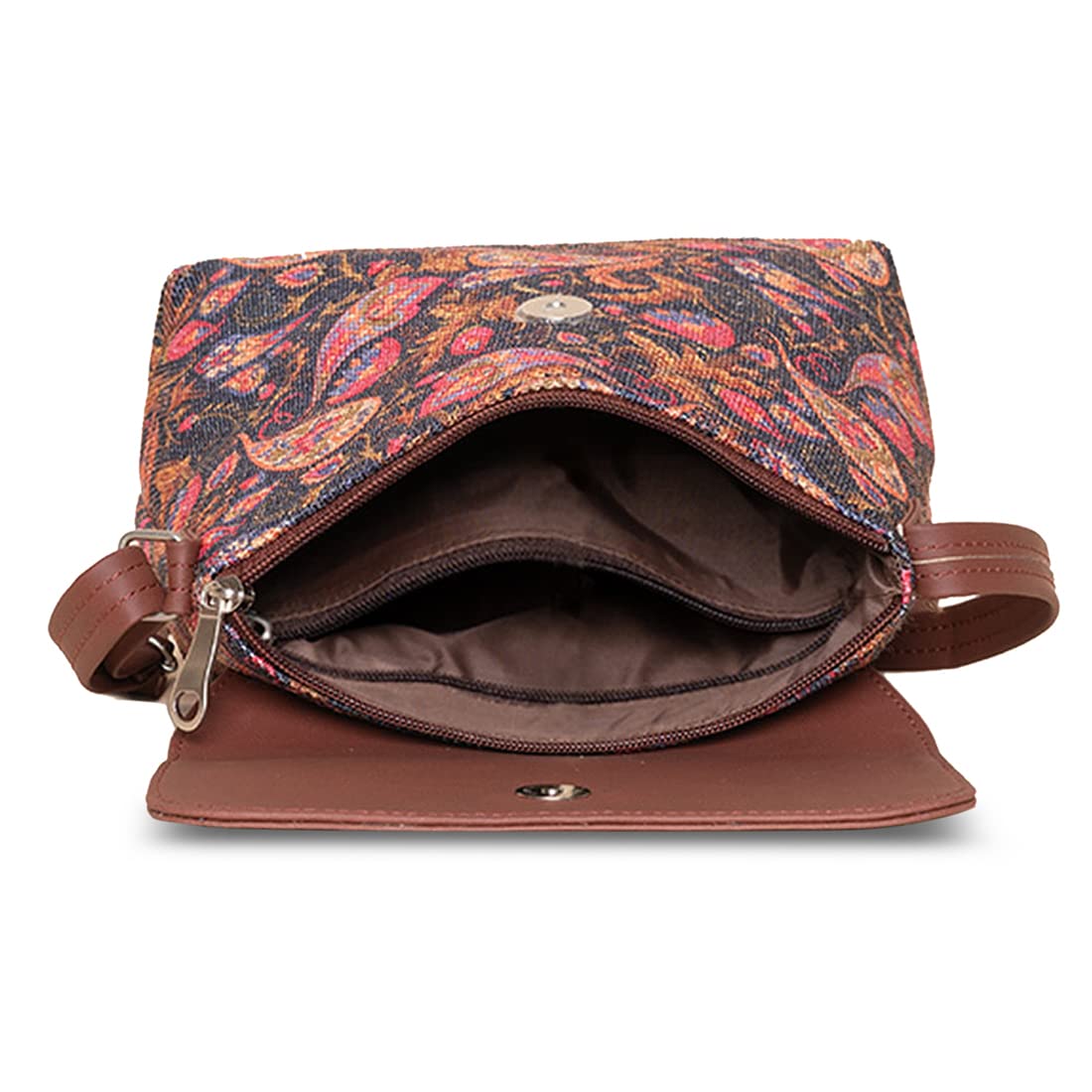 ZOUK Flap Sling Bag | Crossbody Bags for Women | Women's Handbags | Stylish | Vegan Leather Evening Bag | Travel & Office Use | Purse and Wallet | Paisley Print