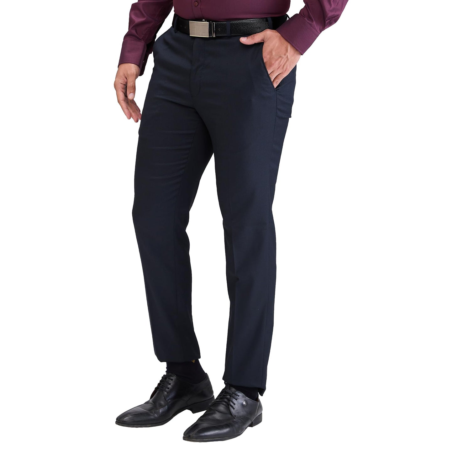 Park Avenue Men's Neo Fit Solid Pattern Polyviscose Blend Flat Front Formal Trouser (Size: 30)-PMTY07284-B8 Dark Blue