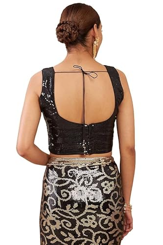 Soch Womens Black Art Silk Sleeveless Blouse with Sequins