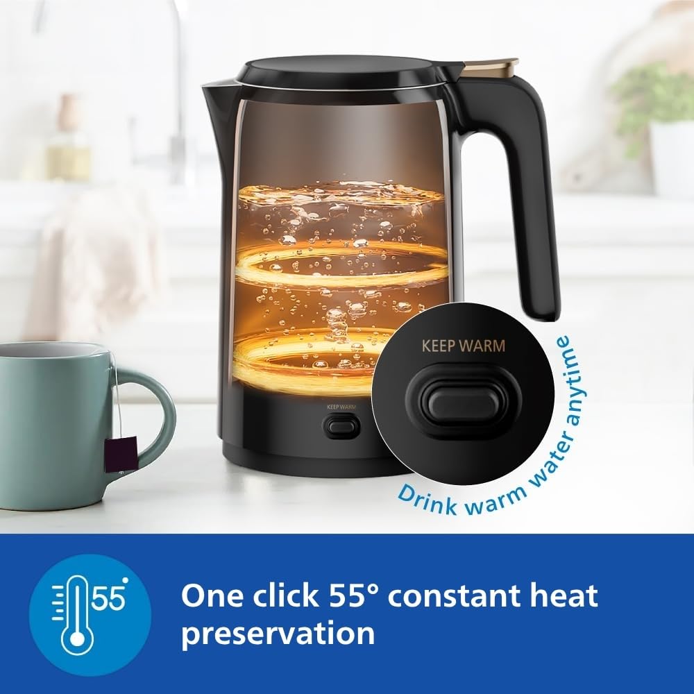 Philips Double walled electric kettle with Keep Warm function, 1.5L, 1300W, Auto shut off, 2yrs Warranty (HD9378/80)