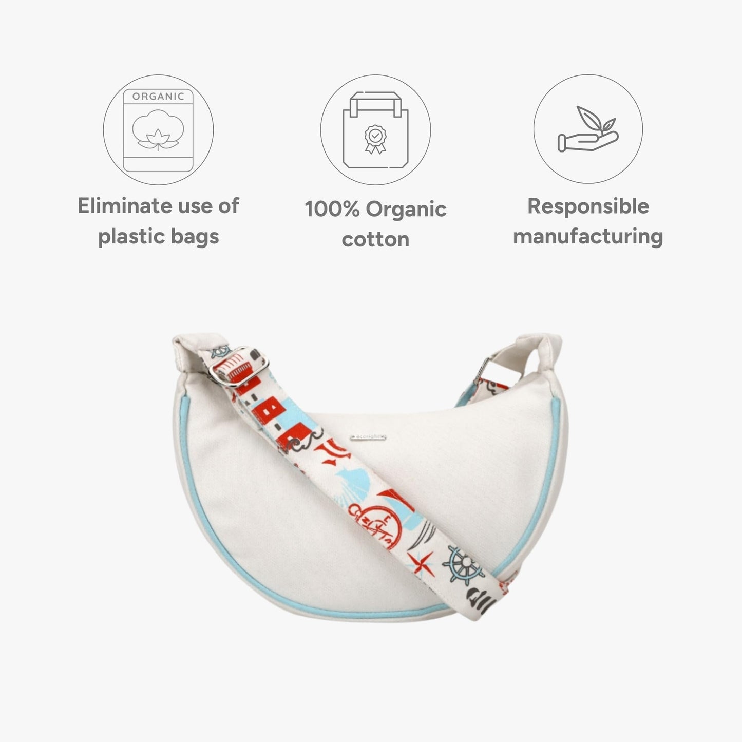 Eco Right Crossbody Bag, Sling Bag, Side Bag - Stylish Women's Purse With Adjustable Cotton Strap, Blue