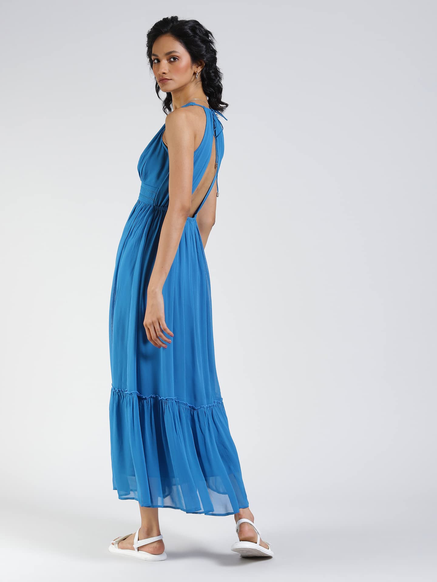 Label RITU KUMAR V-Neck Sleeveless Long Dress Electric Blue