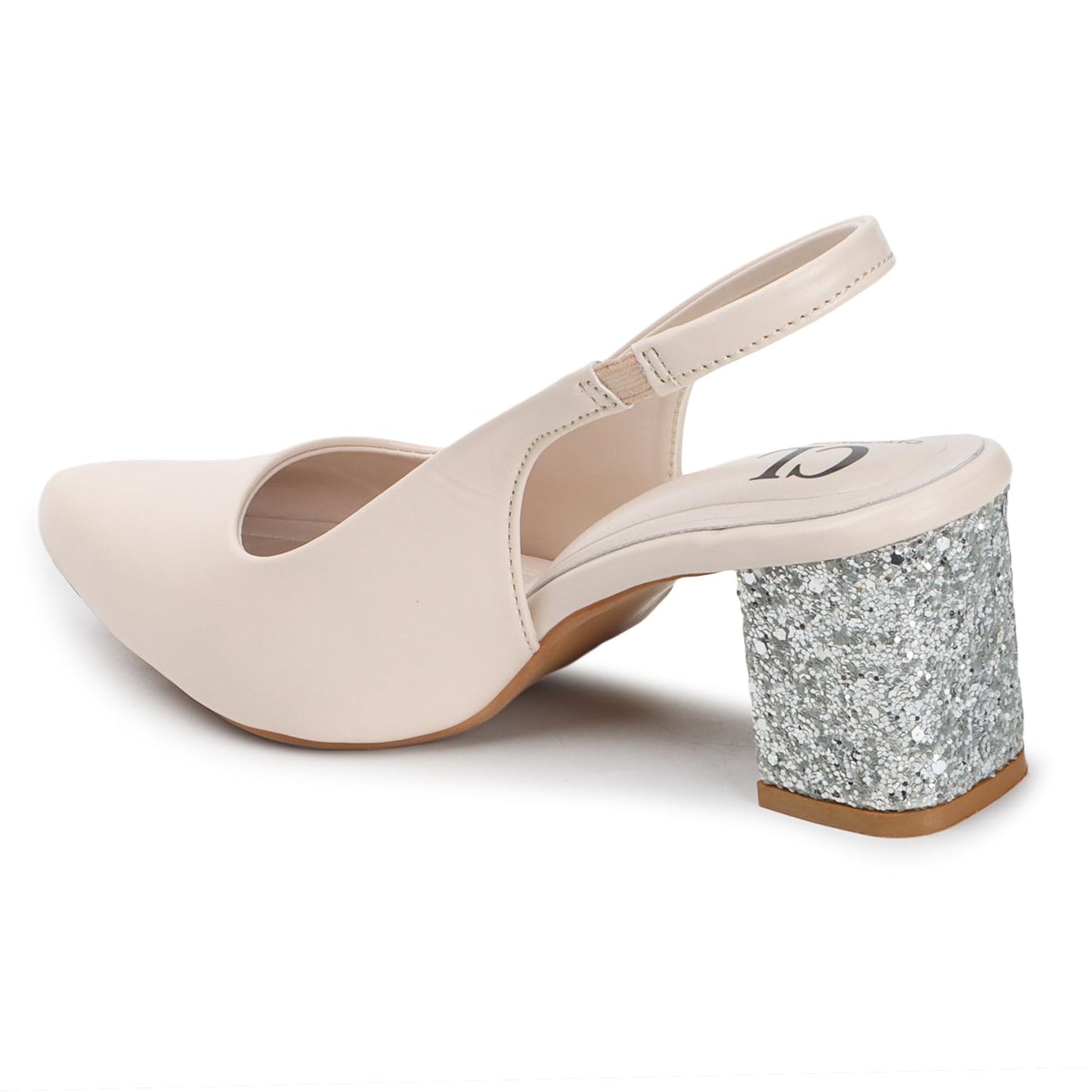 Carlton London Women Cream Stylish Backstap Sandal with Block Heels, Pointed Toe for Party and Formal Occasions (40)