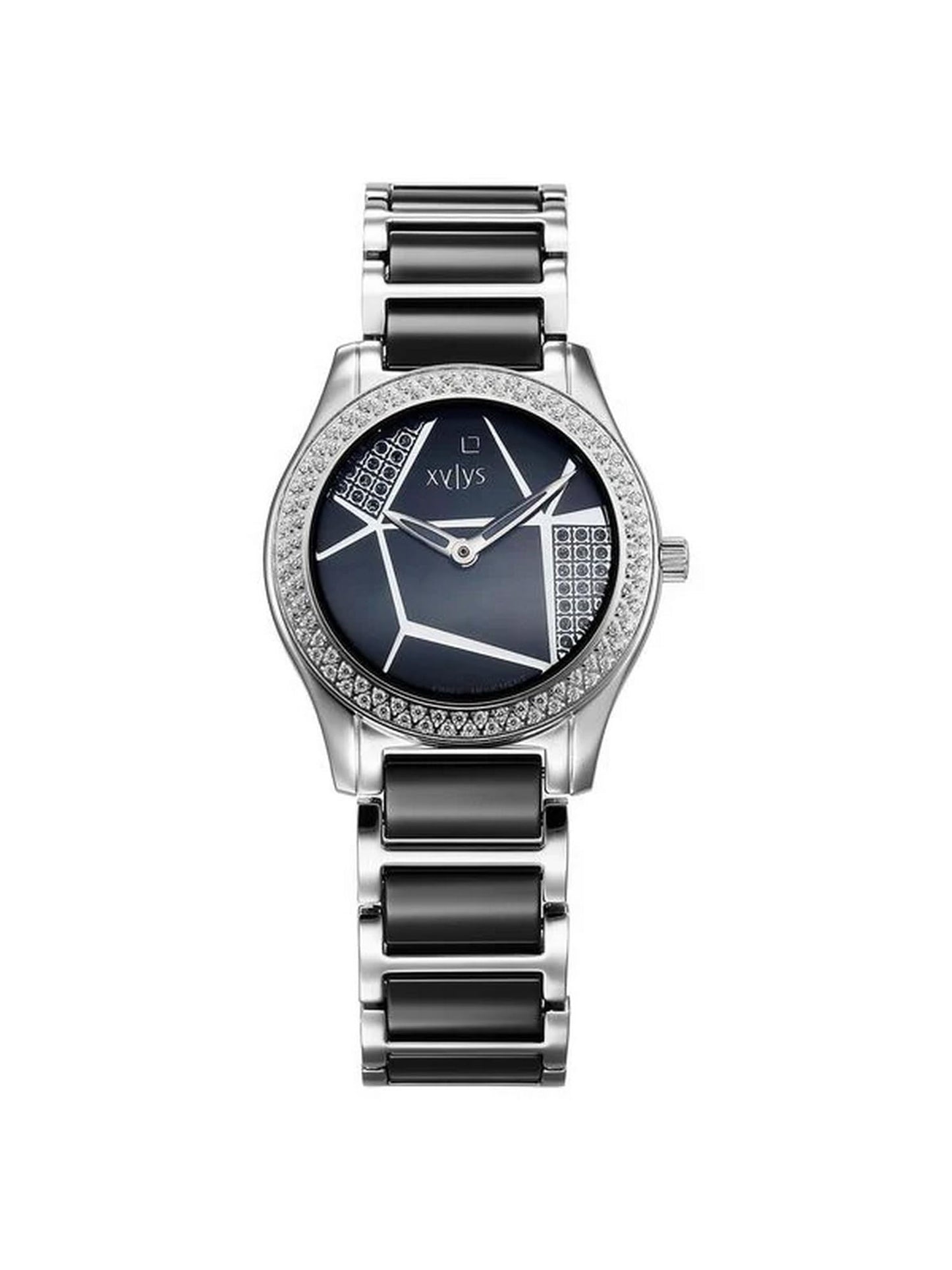 Xylys Shimmer Swiss Analog Blue Dial Two Toned Silver Steel & Black Ceramic Strap Watch for Women - 9766SD02E