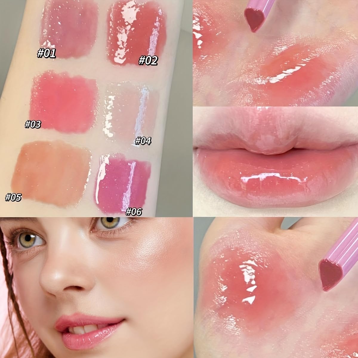 Gege Bear Heart-Shaped Glossy Lipstick Set – 3 Vibrant Shades for Hydrated, Glossy Lips | Click-to-Dispense, Travel-Friendly Design (Set B - #4,#5,#6, Pack of 3)