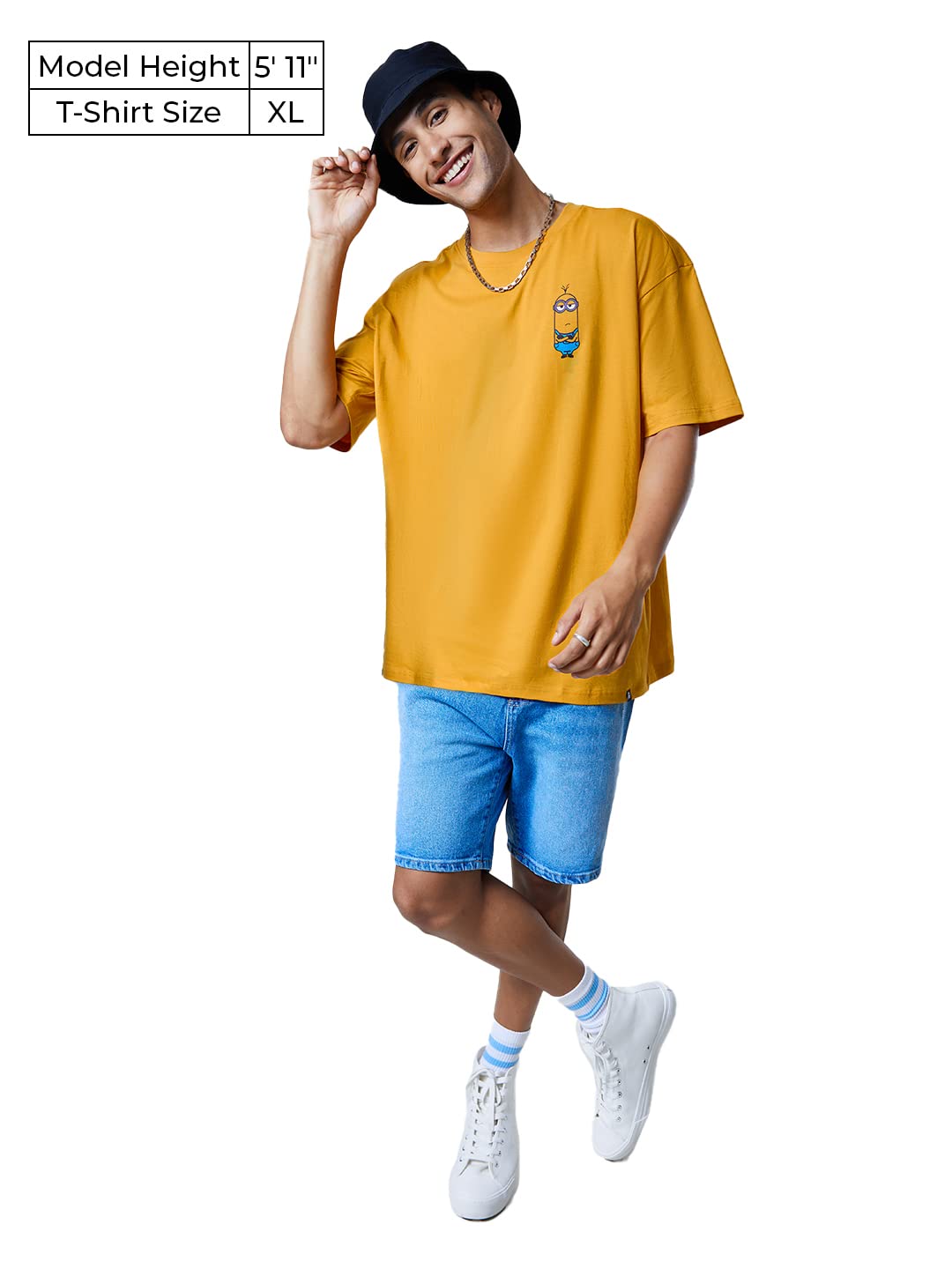 The Souled Store Men Official Minions: Blah Blah Blah Mustard Yellow Printed Oversized T-Shirts Oversized T-Shirts Fashionable Trendy Graphic Prints Pop Culture Merchandise