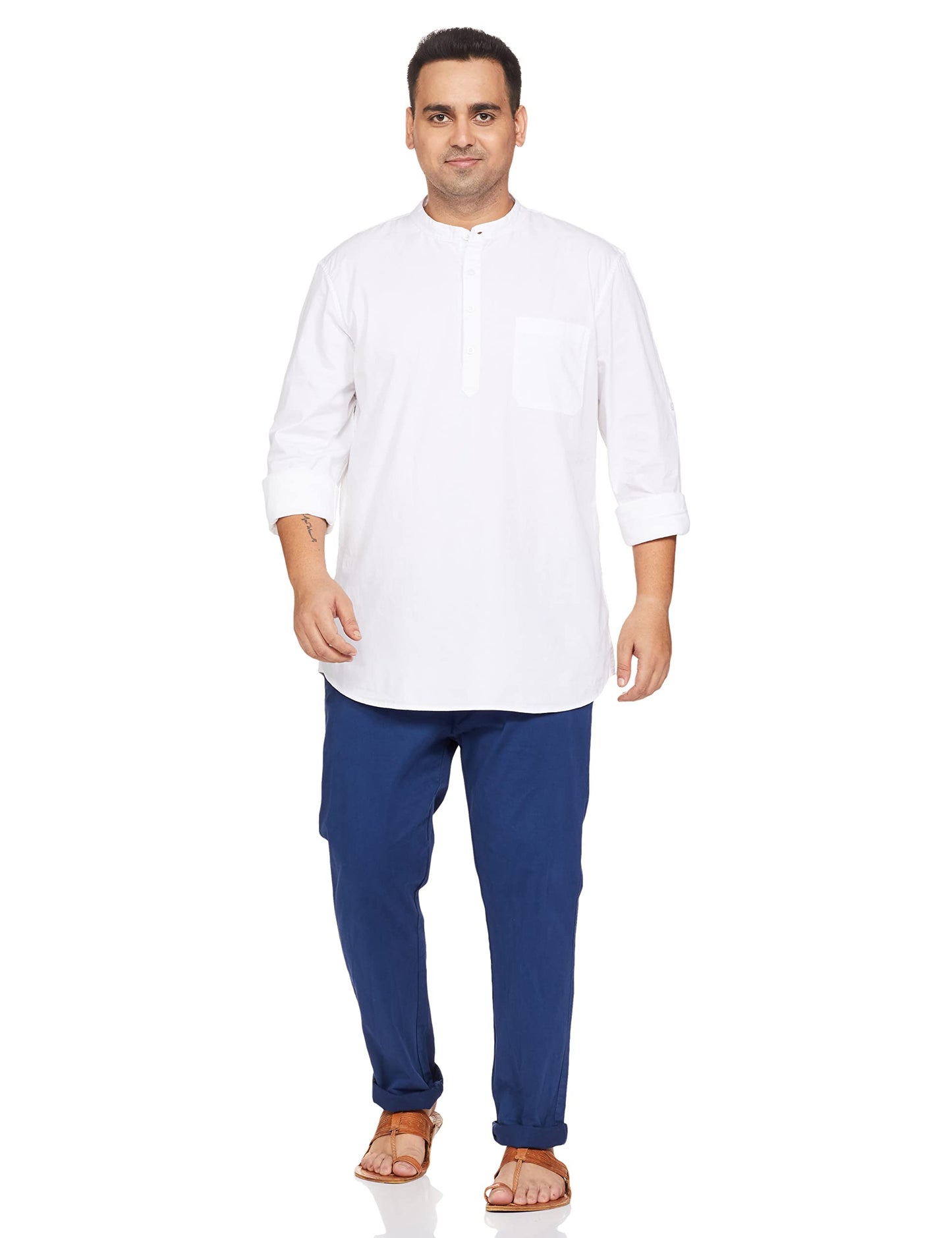 Amazon Brand - Symbol Men's 100% Cotton Regular Fit Casual Shirt (Kurta Placket Style) White L