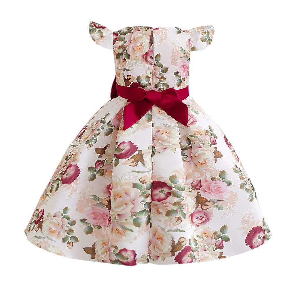 Hopscotch Viscose Girls Floral Print Party Dress & Outfit In Red Color For Ages 3-4 Years