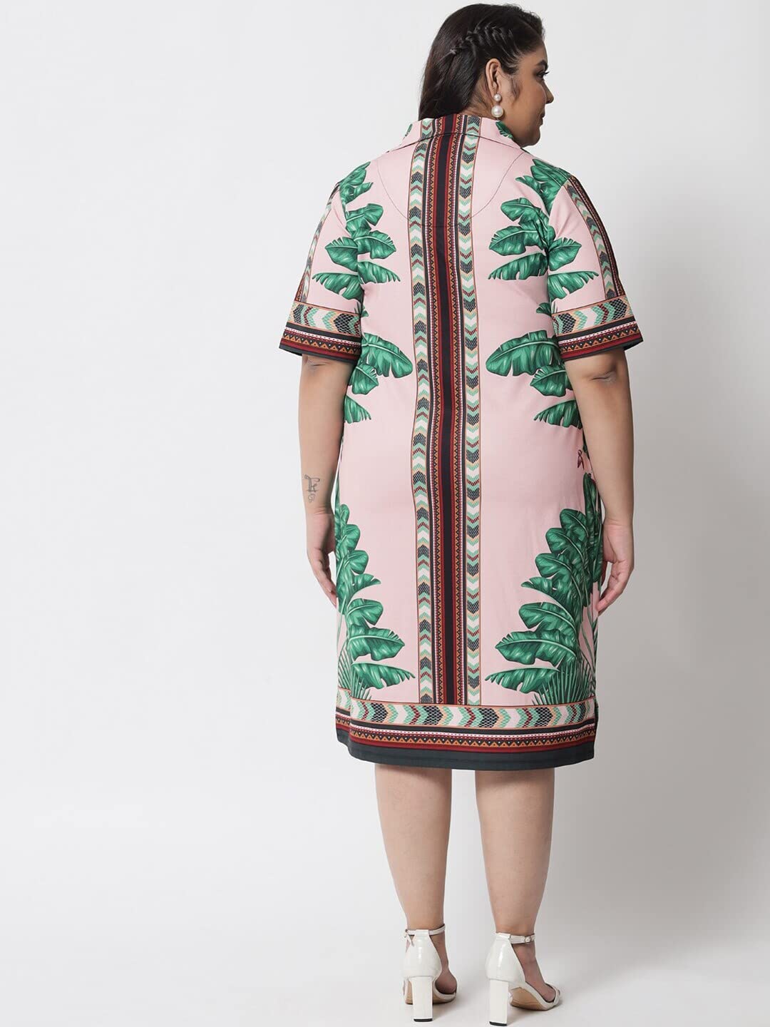 AMYDUS Women Plus Size Printed Polo Dress | Collared Neck | Short Sleeves | Smart Straight Fit | Knee Length | Western Dresses for Women - XL to 9XL